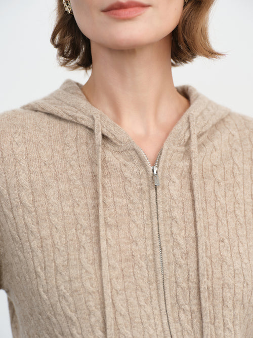 Load image 1 in gallery view. Cable-Knit Cashmere Zip Hoodie
