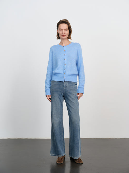 Load image 1 in gallery view. Cashmere-Silk Crewneck Knit Cardigan