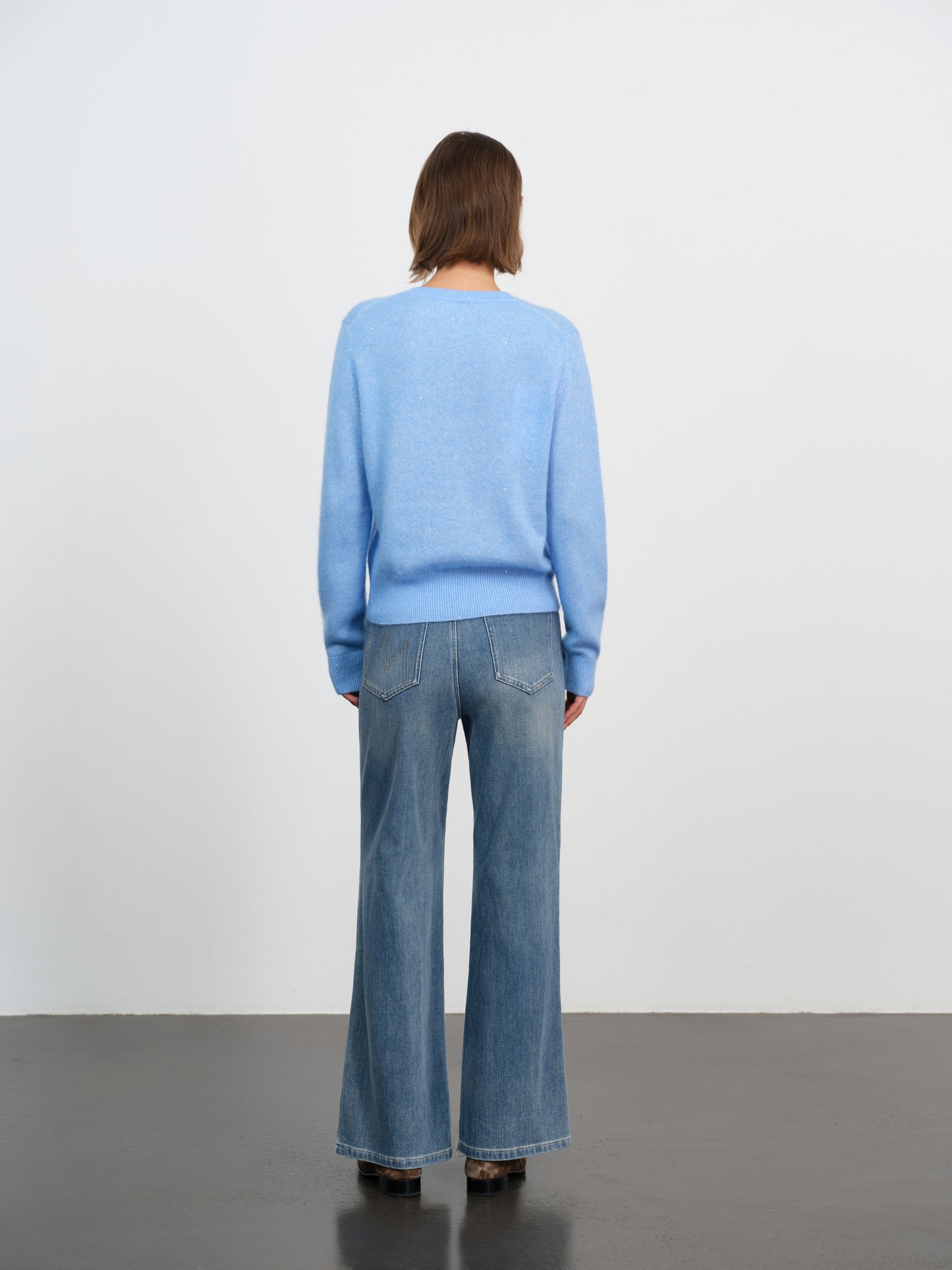 Cashmere-Silk Crewneck Knit Cardigan