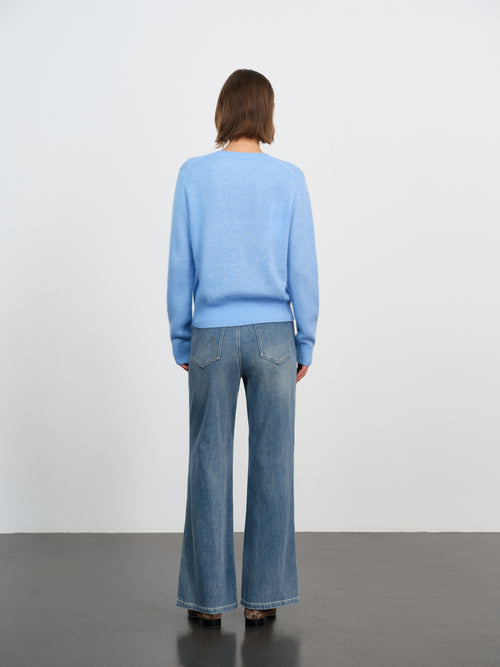 Load image 1 in gallery view. Cashmere-Silk Crewneck Knit Cardigan