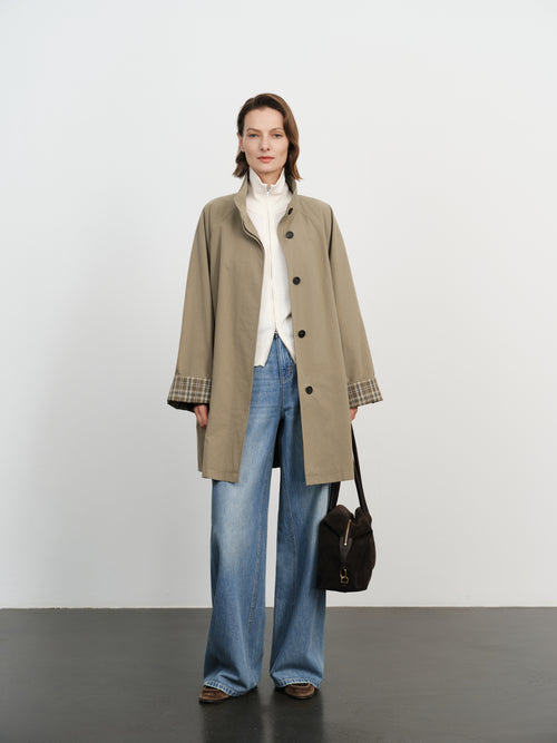 Load image 1 in gallery view. Cotton Stand-Collar Trench Coat