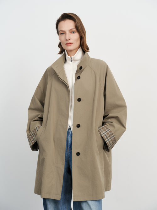Load image 1 in gallery view. Cotton Stand-Collar Trench Coat