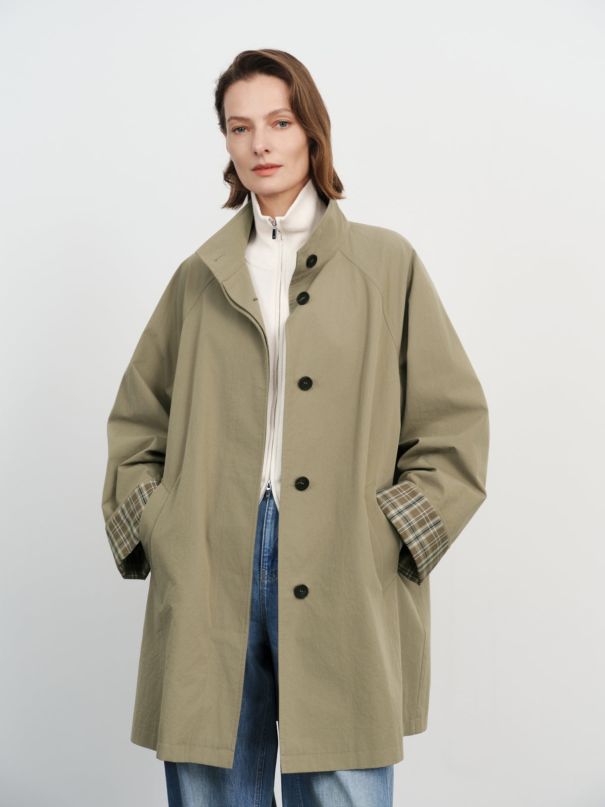 Cotton Stand-Collar Trench Coat