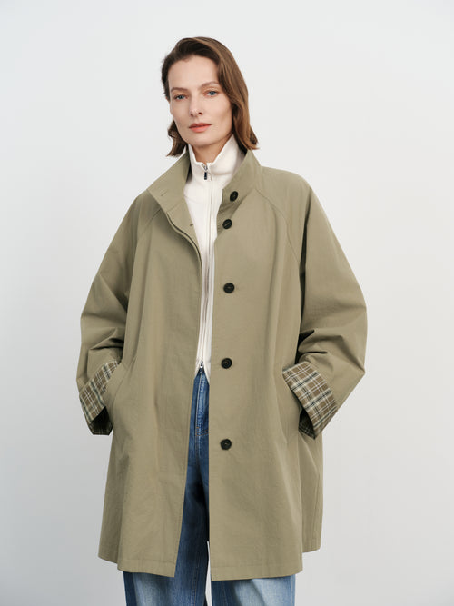 Load image 1 in gallery view. Cotton Stand-Collar Trench Coat