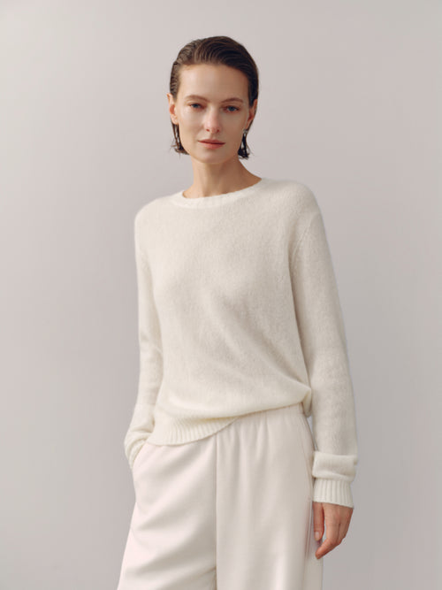 Load image 1 in gallery view. Lightweight Cashmere-Silk Crewneck Sweater