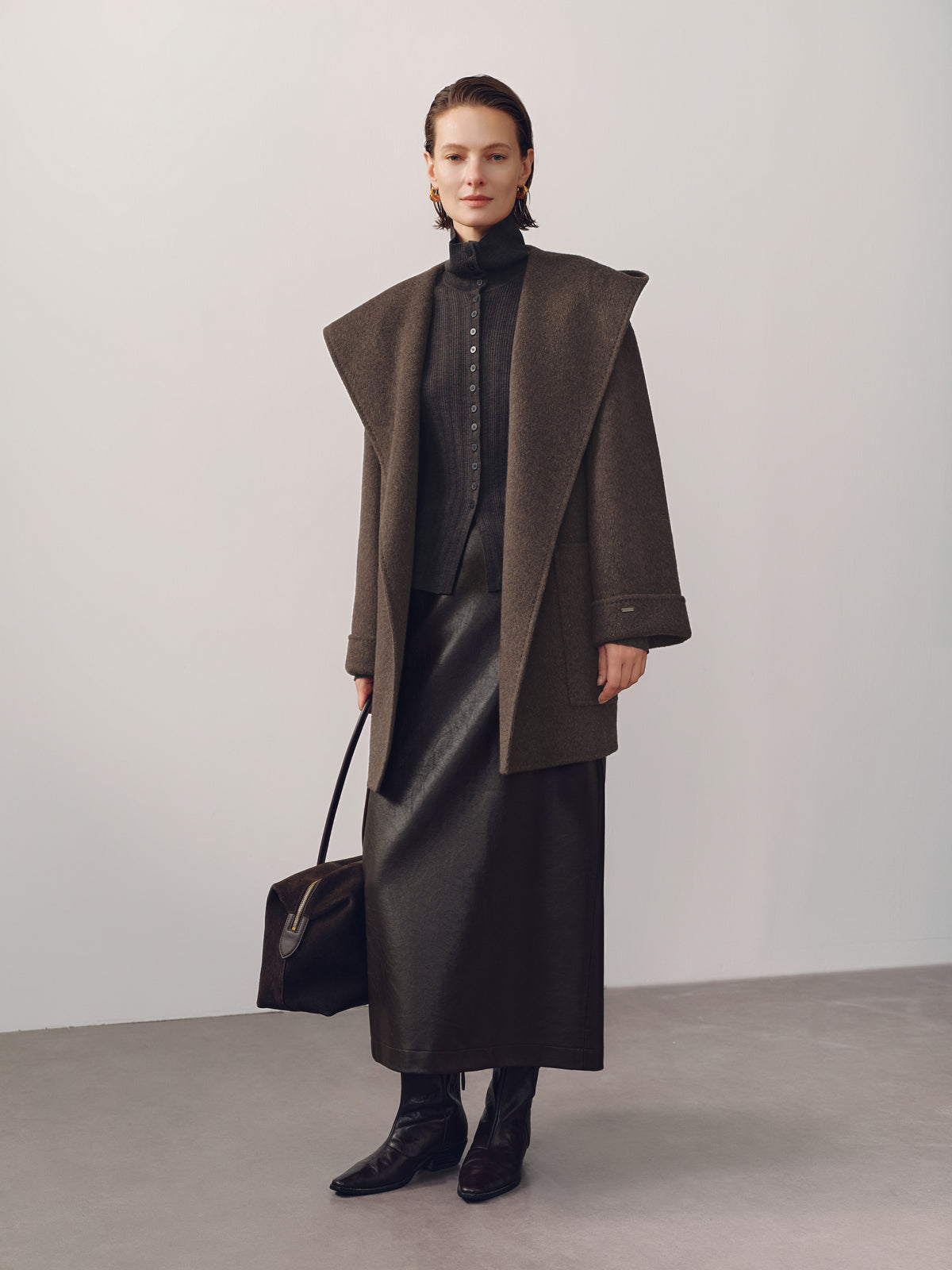 Hooded Belted Wool-Blend Coat