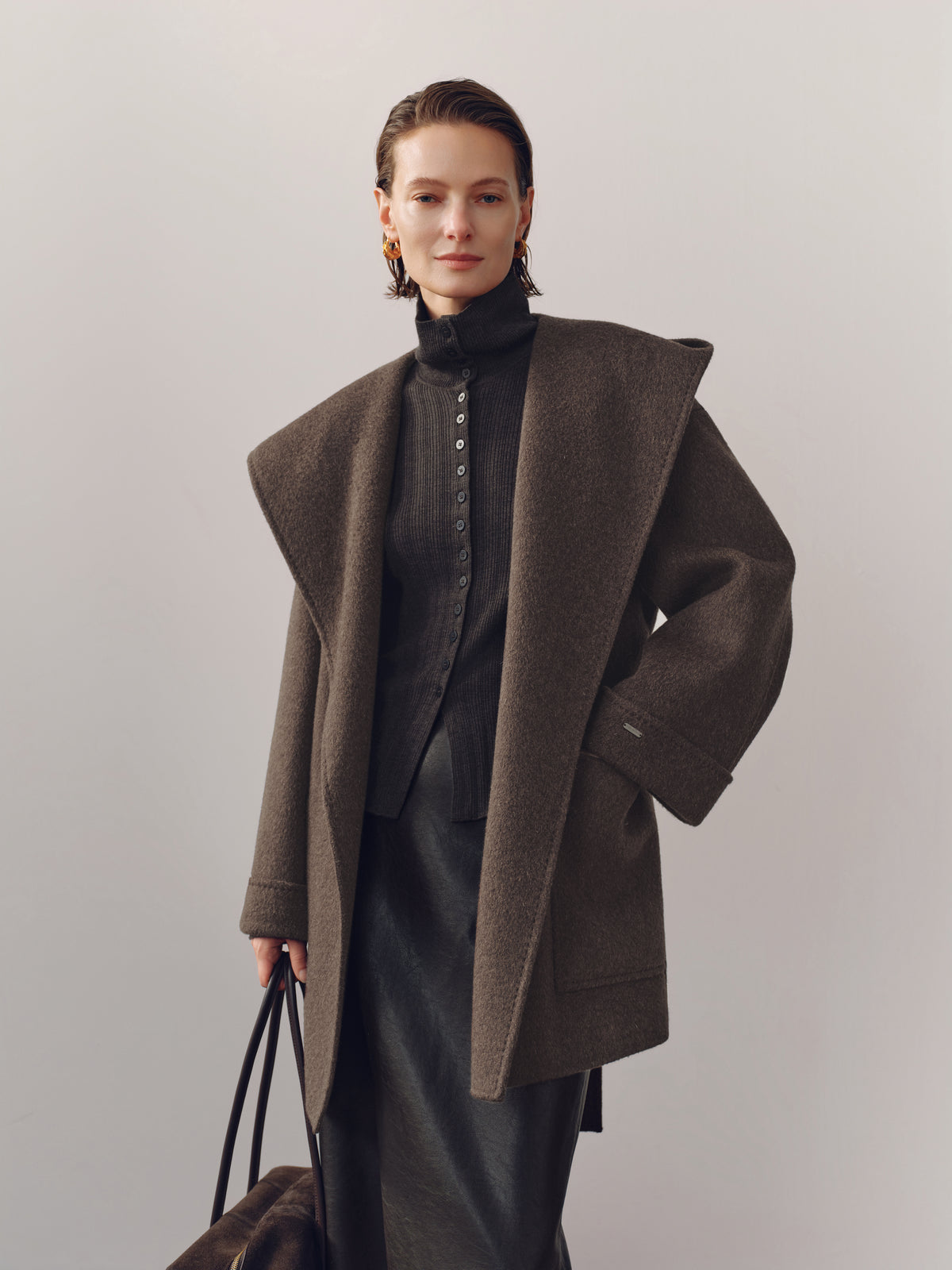 Hooded Belted Wool-Blend Coat
