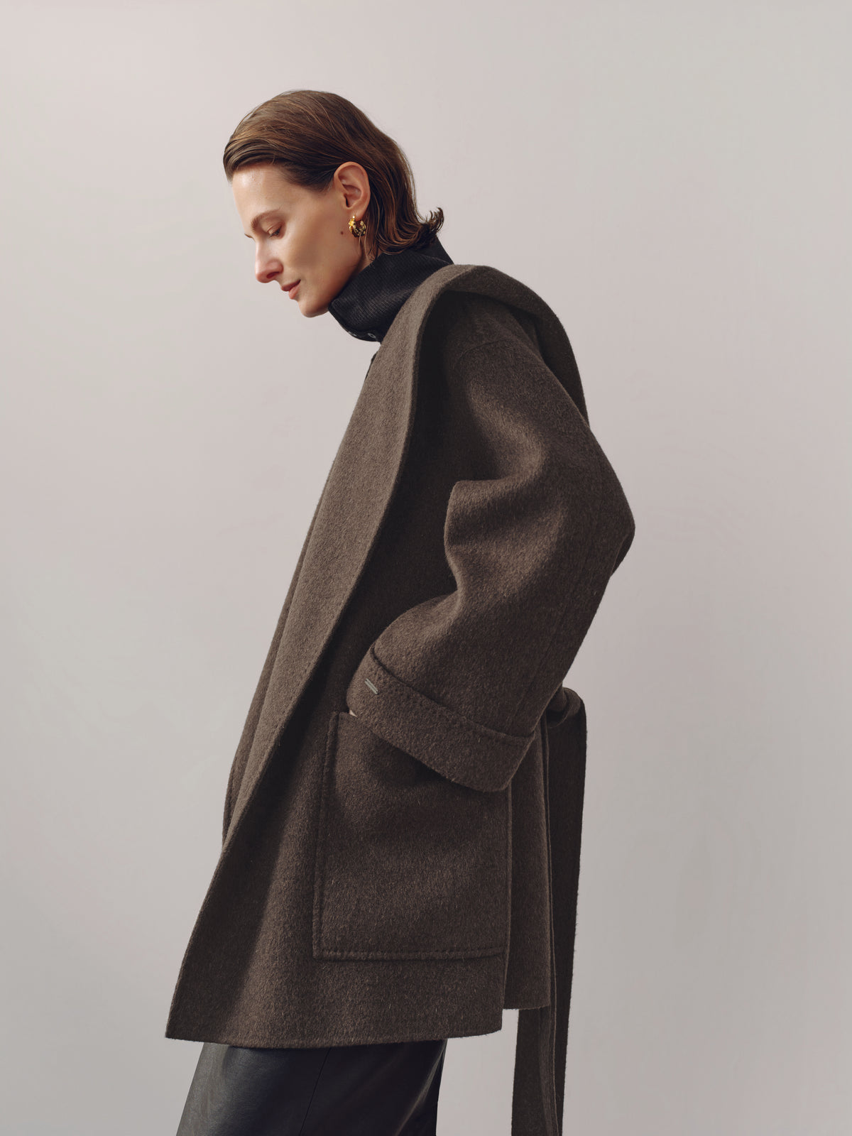 Hooded Belted Wool-Blend Coat