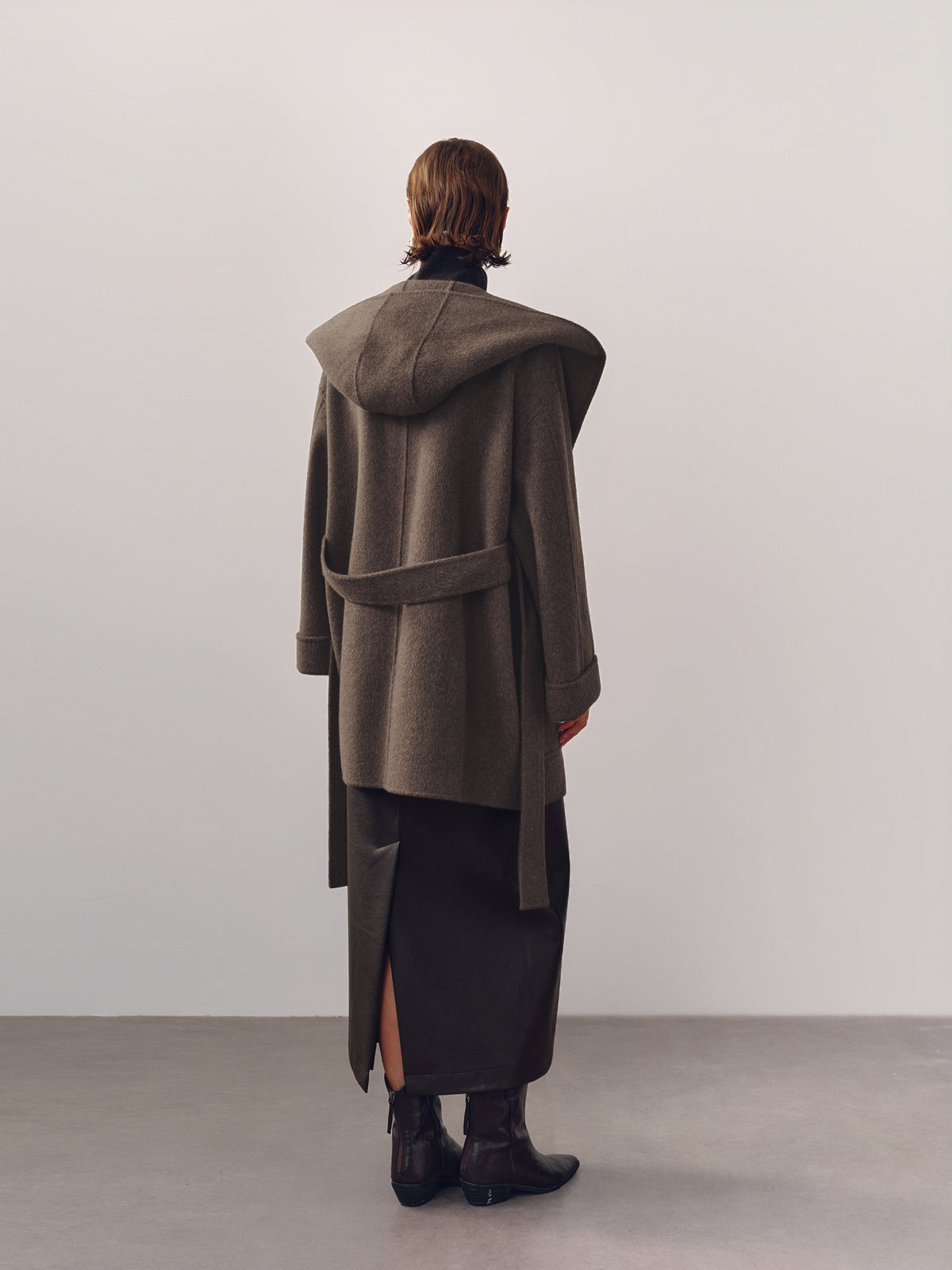 Hooded Belted Wool-Blend Coat