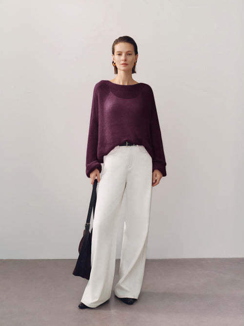 Load image 1 in gallery view. Cashmere-Silk Relaxed Pullover Sweater
