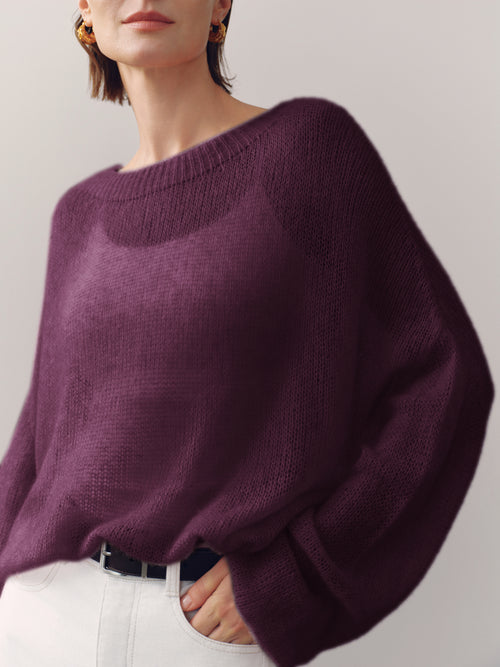 Load image 1 in gallery view. Cashmere-Silk Relaxed Pullover Sweater