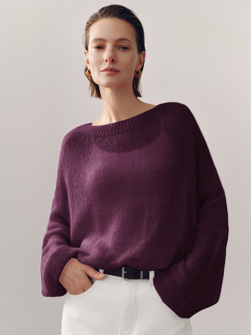 Load image 1 in gallery view. Cashmere-Silk Relaxed Pullover Sweater