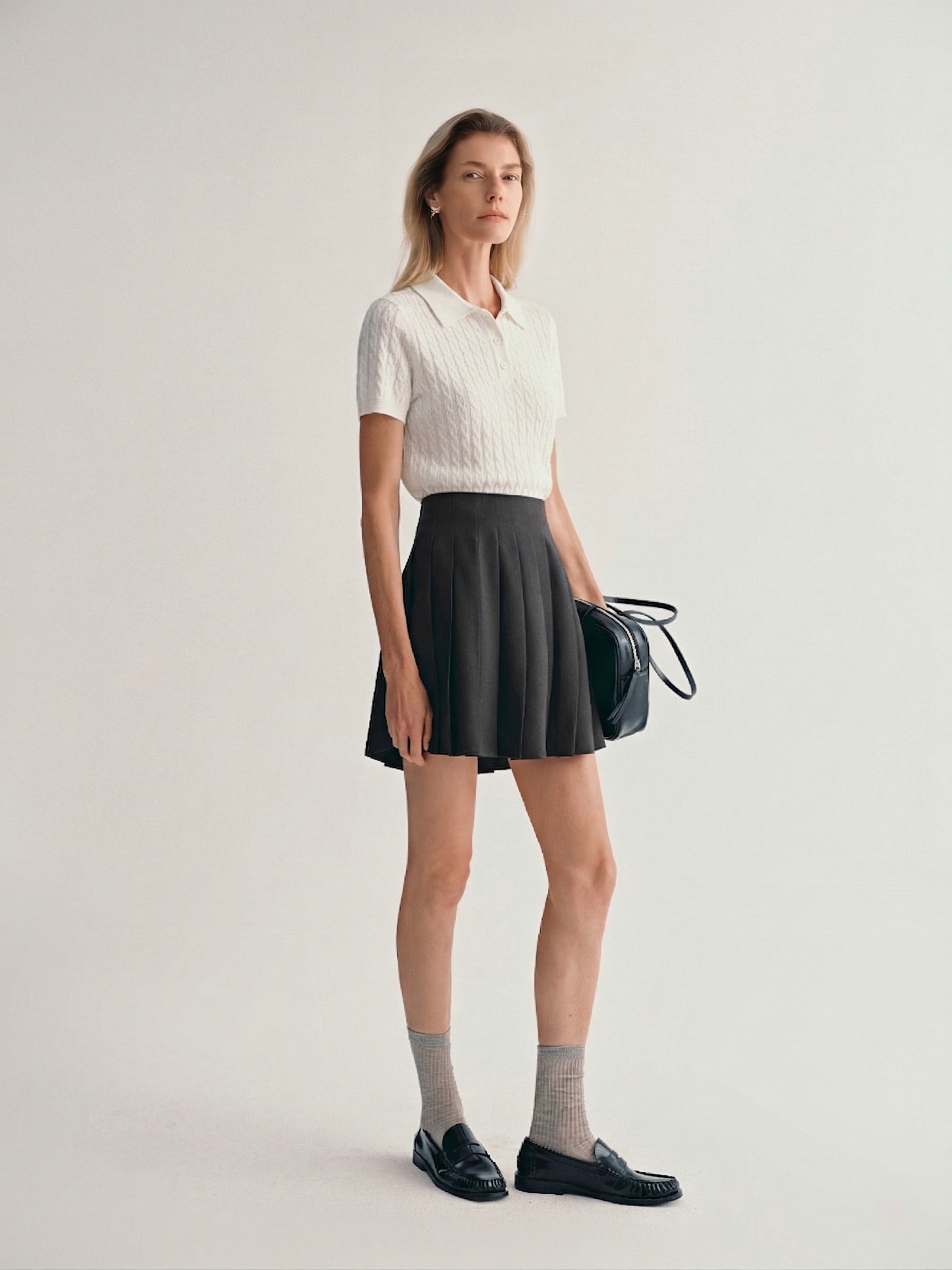 100% Pure Cashmere Cable-Knit Short Sleeve Polo