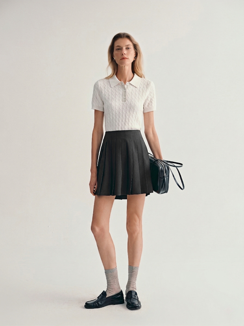 Load image 1 in gallery view. 100% Pure Cashmere Cable-Knit Short Sleeve Polo