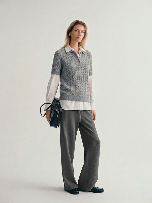 Load image 1 in gallery view. 100% Pure Cashmere Cable-Knit Short Sleeve Polo