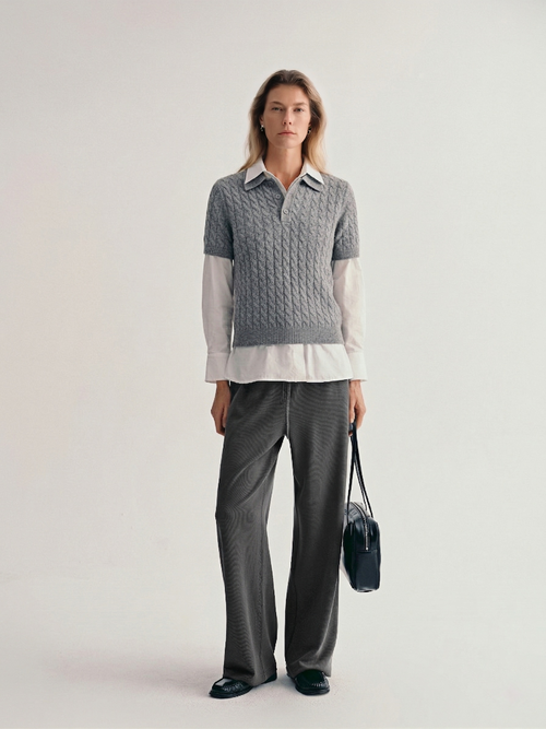 Load image 1 in gallery view. 100% Pure Cashmere Cable-Knit Short Sleeve Polo