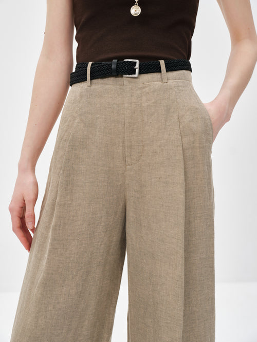 Load image 1 in gallery view. Pleated Wide-Leg Linen Pants