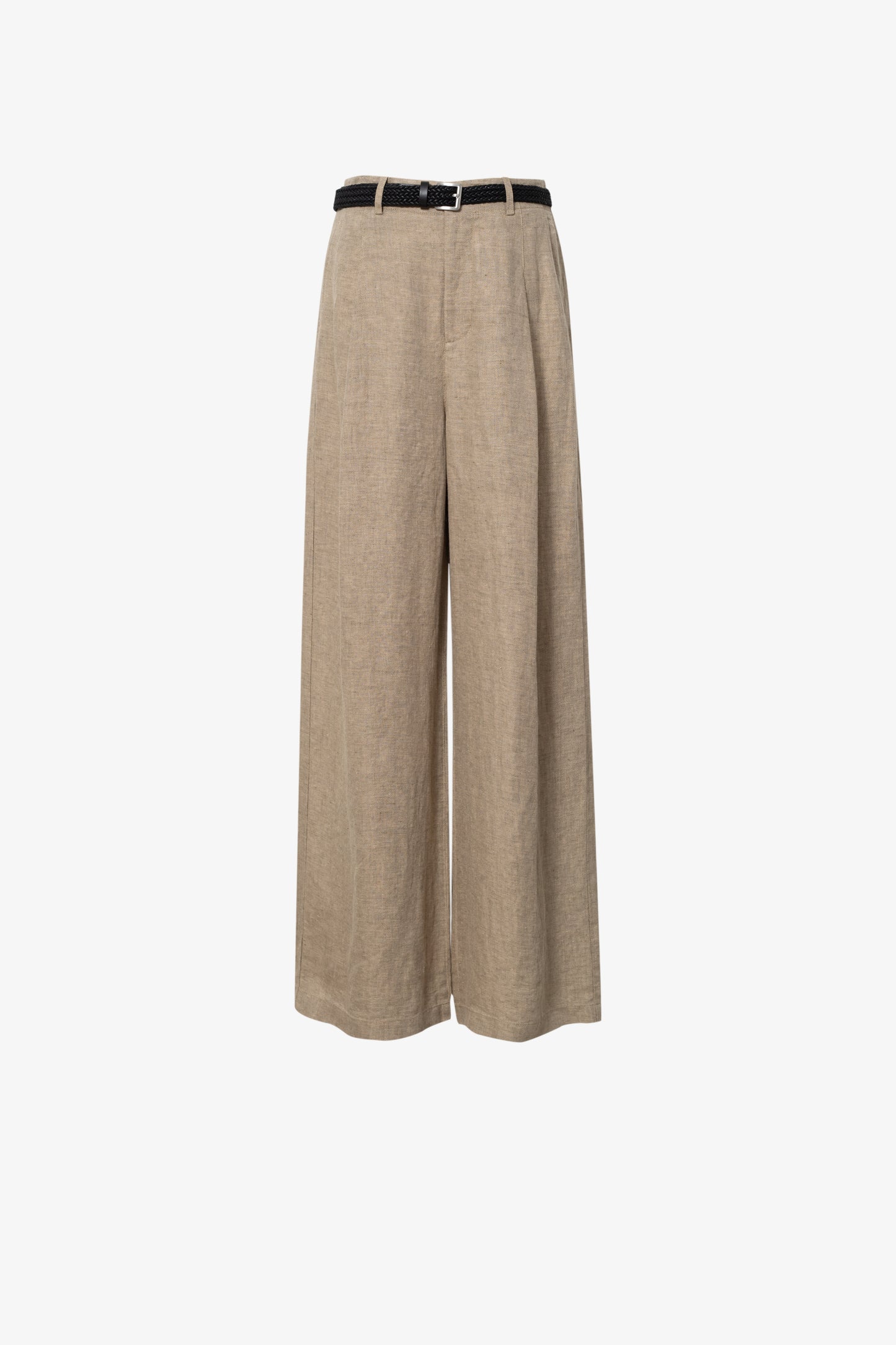 Pleated Wide-Leg Linen Pants