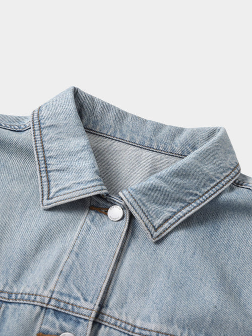 Load image 1 in gallery view. Washed Cotton Denim Trucker Jacket