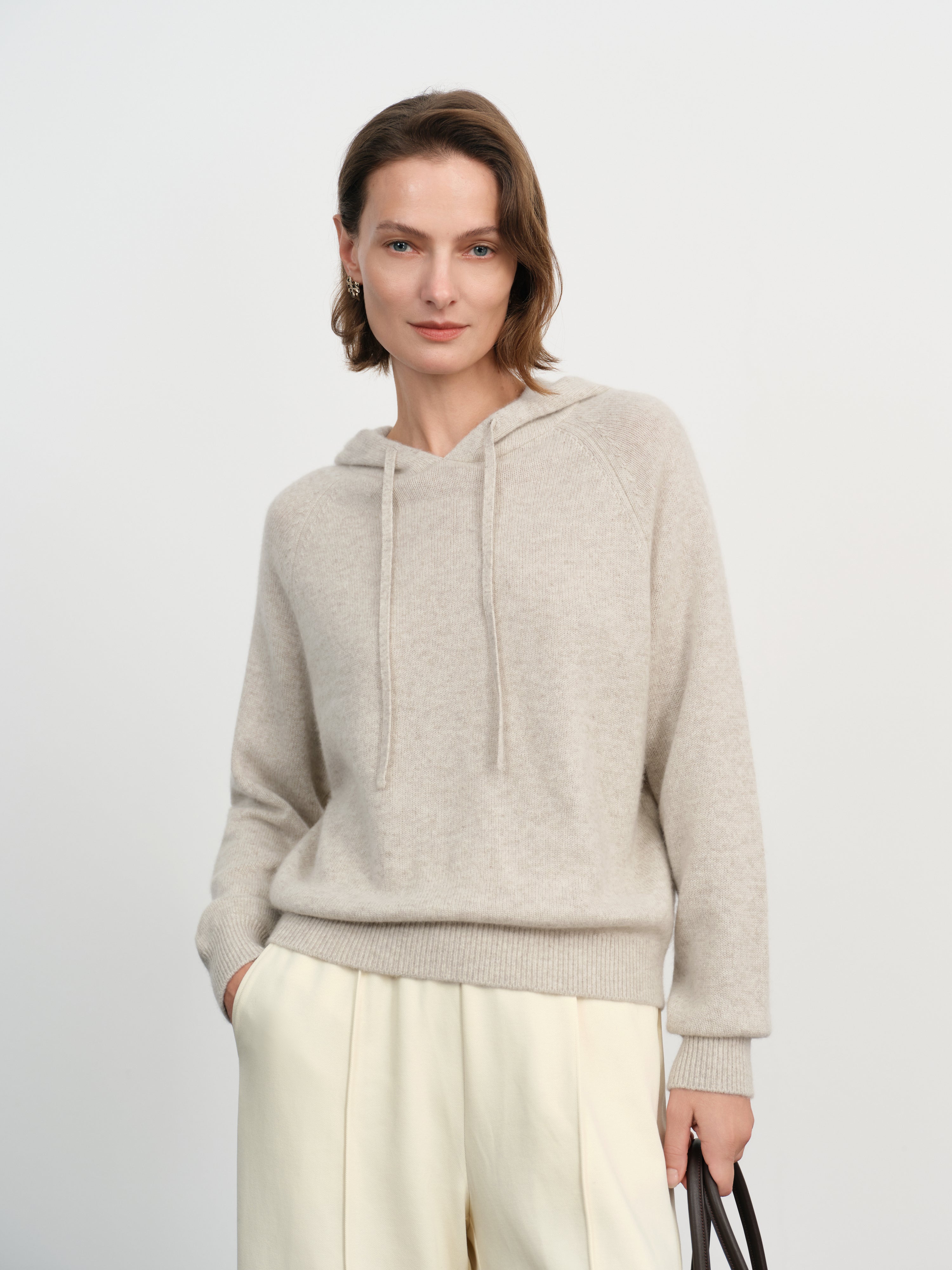 Cashmere Drawstring Hooded Knit Sweater