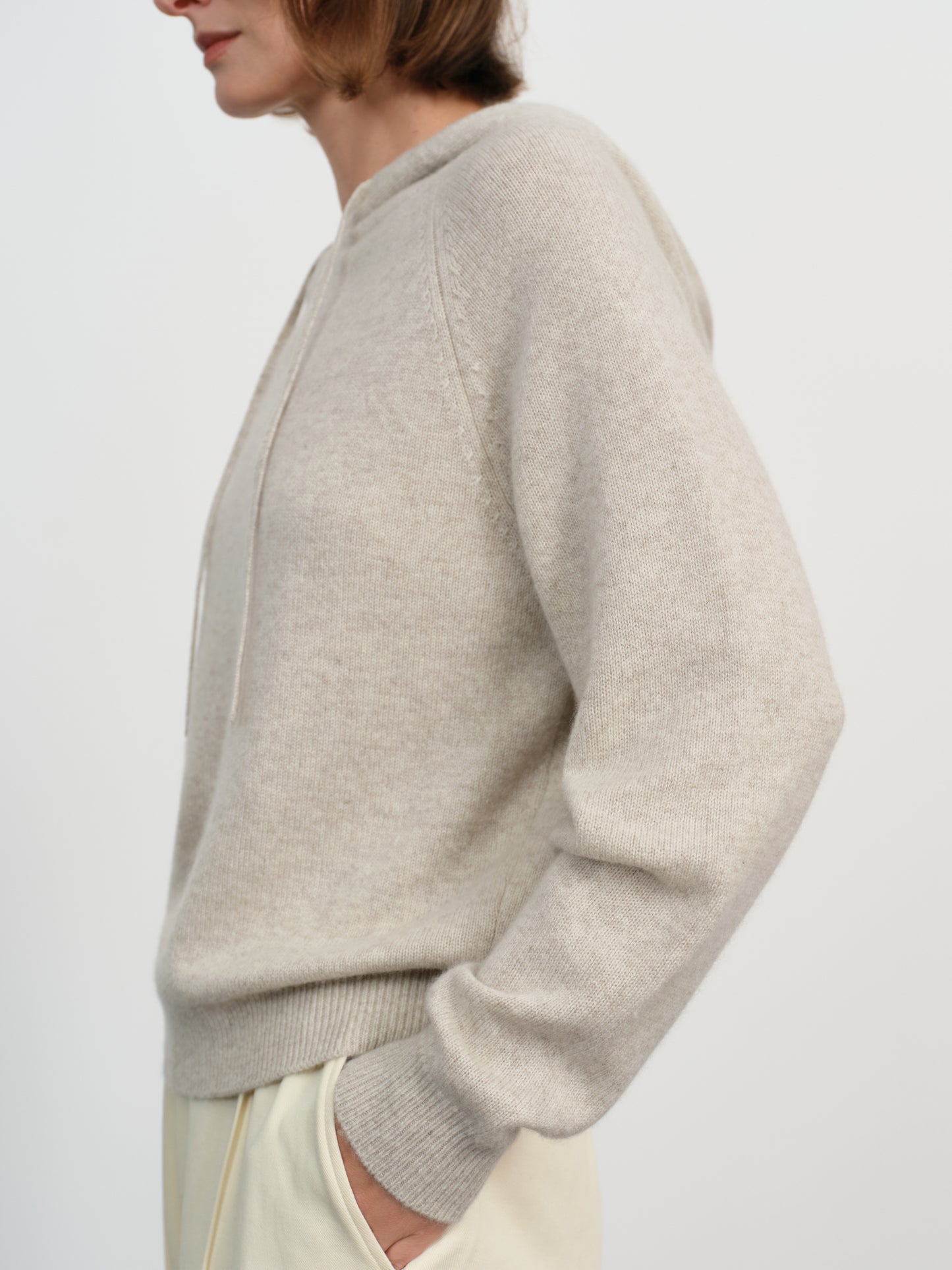 Cashmere Drawstring Hooded Knit Sweater