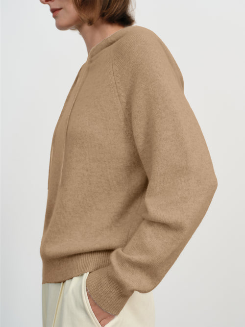 Load image 1 in gallery view. Cashmere Drawstring Hooded Knit Sweater