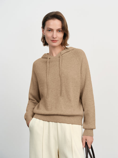 Load image 1 in gallery view. Cashmere Drawstring Hooded Knit Sweater