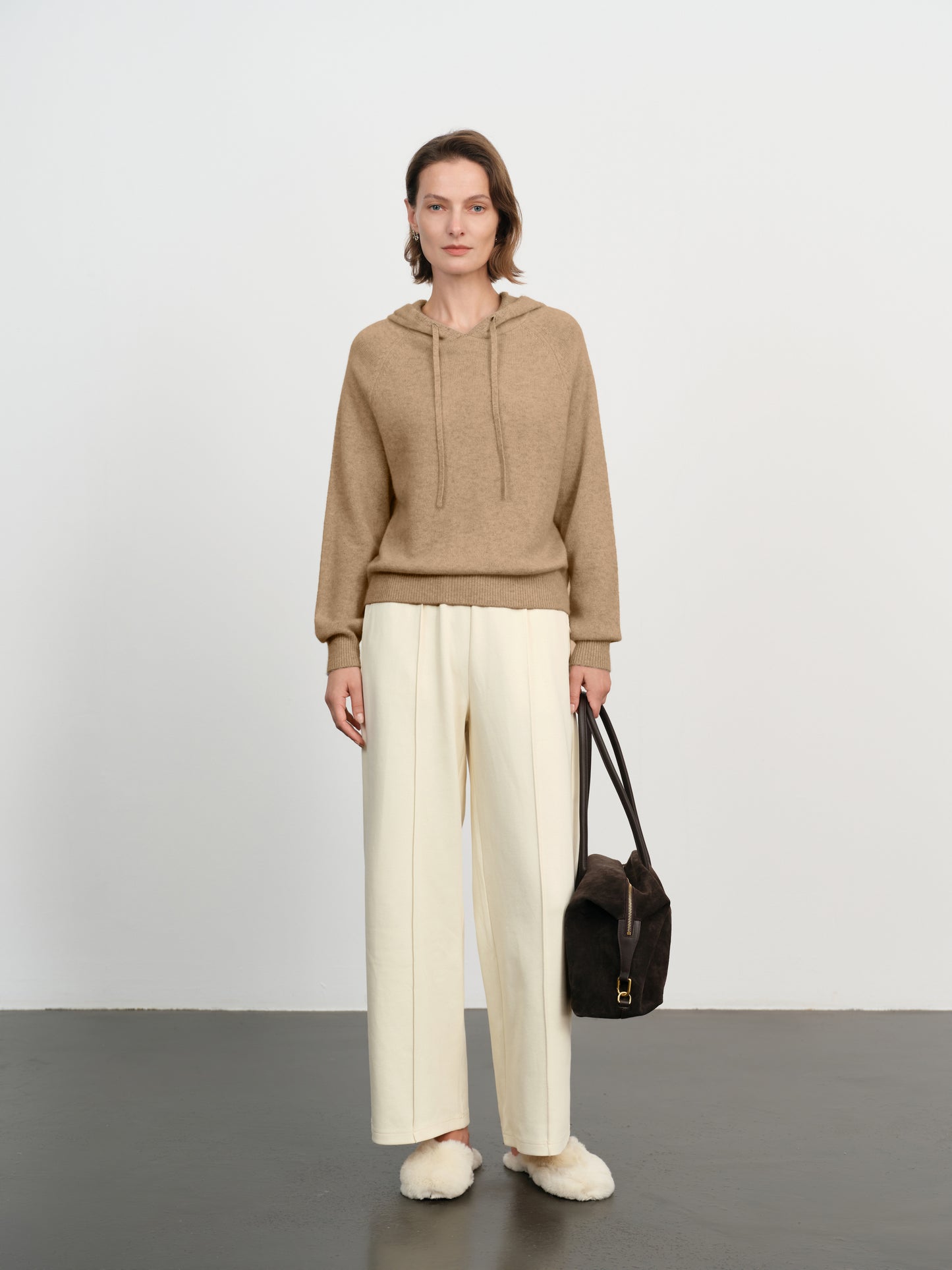 Cashmere Drawstring Hooded Knit Sweater