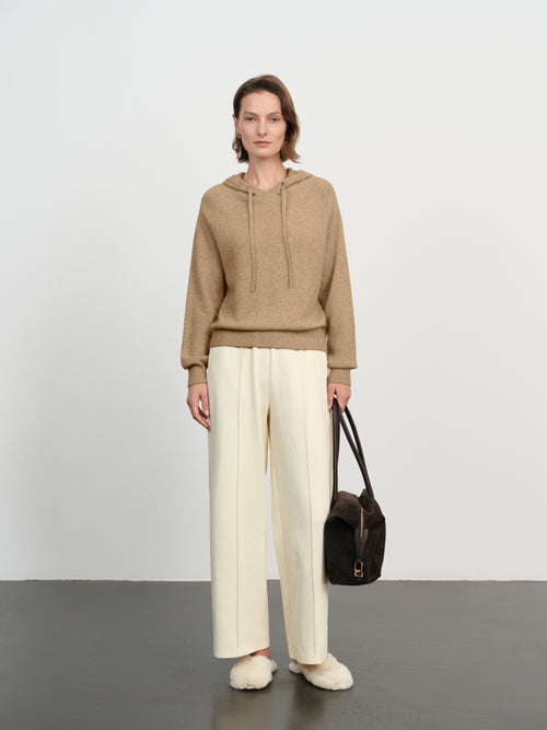 Load image 1 in gallery view. Cashmere Drawstring Hooded Knit Sweater