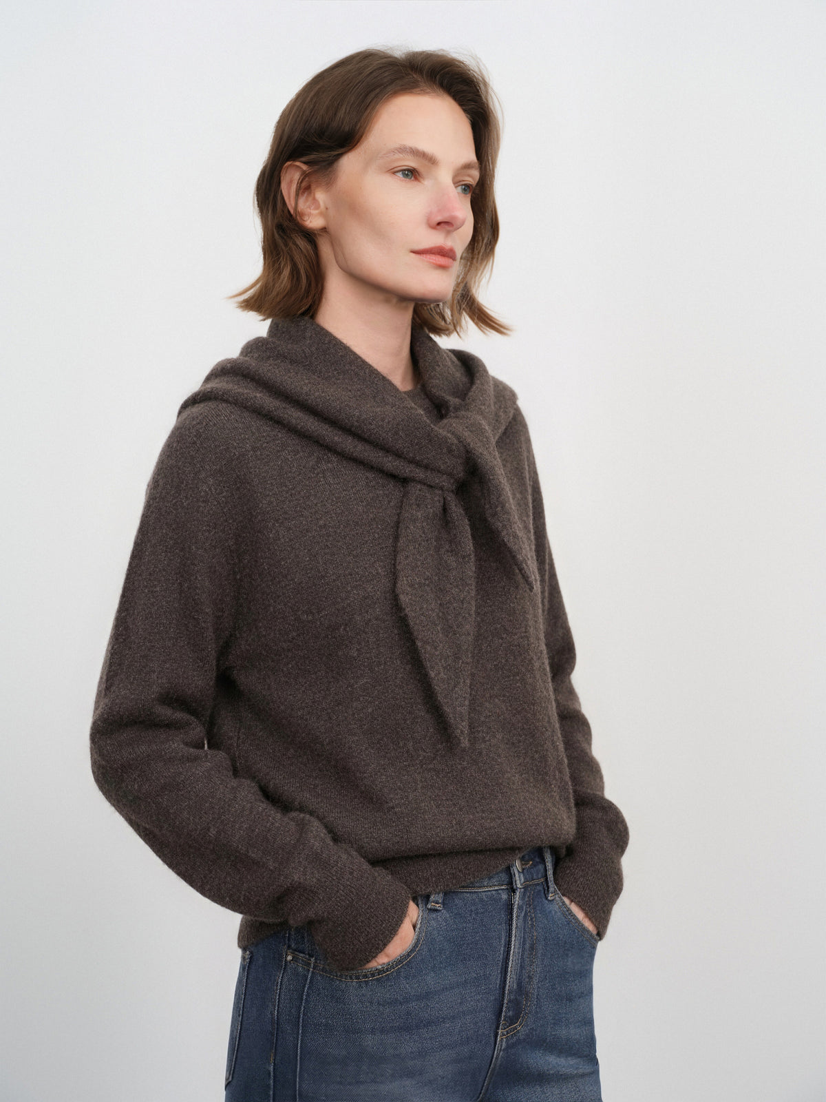 Scarf-Neck Cashmere Sweater