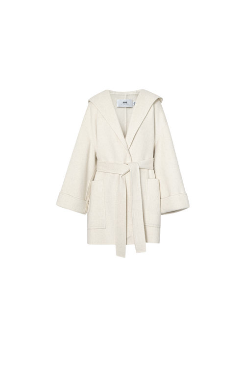 Load image 1 in gallery view. Hooded Belted Wool-Blend Coat