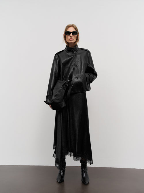 Load image 1 in gallery view. Cropped Stand-Collar Leather Jacket