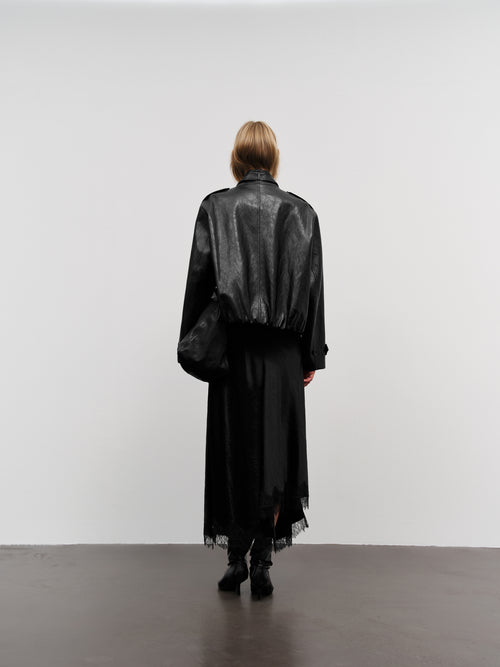 Load image 1 in gallery view. Cropped Stand-Collar Leather Jacket