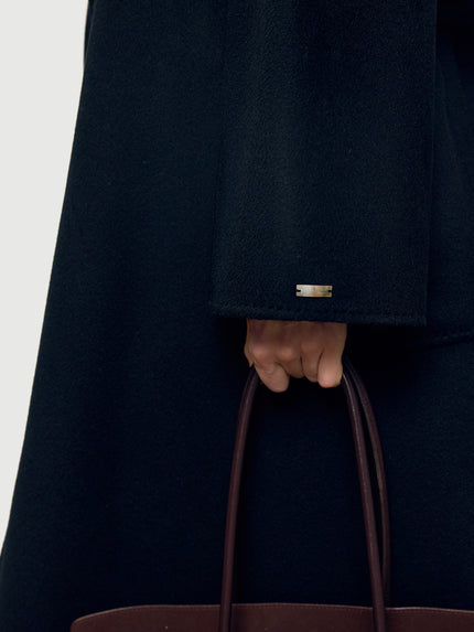 Pure Cashmere Notch-Lapel Midi Belted Coat – Black