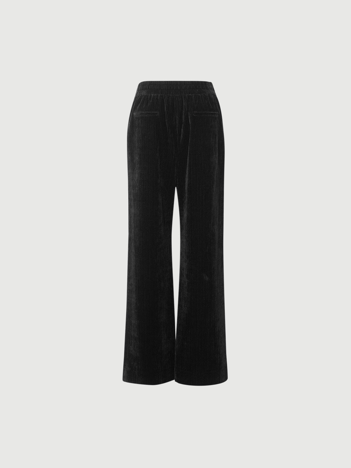 Black wide-leg pants on a light gray background