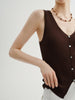 Camisola de alças de malha canelada com decote em V