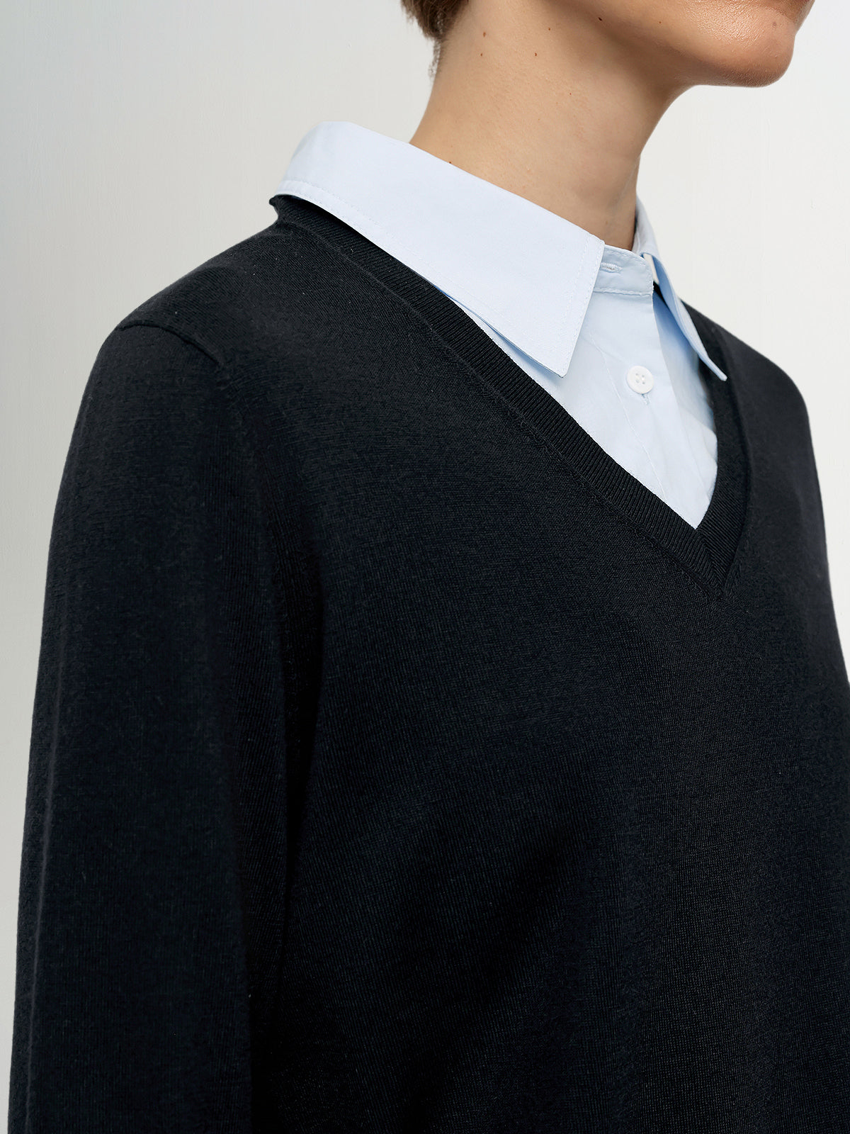 V-Neck Knit Sweater Shirt Two-in-One Design