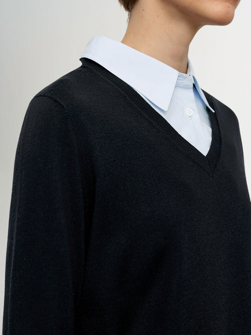 Load image 1 in gallery view. V-Neck Knit Sweater Shirt Two-in-One Design