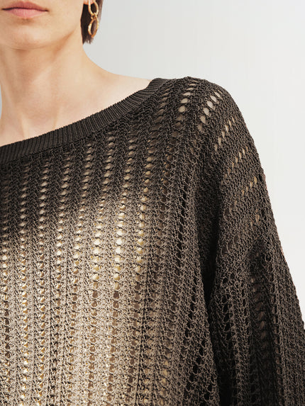 Crew Neck Open Knit Sweater