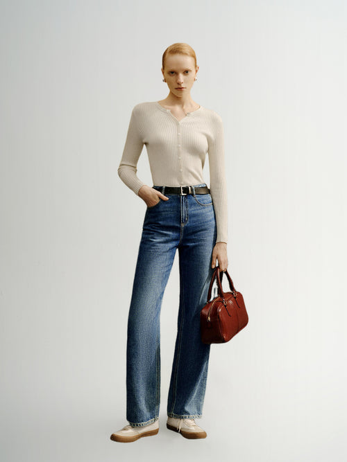 Load image 1 in gallery view. Straight Fit Pure Cotton Jeans