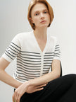 Stripe V Neck Lyocell Knit Cardigan