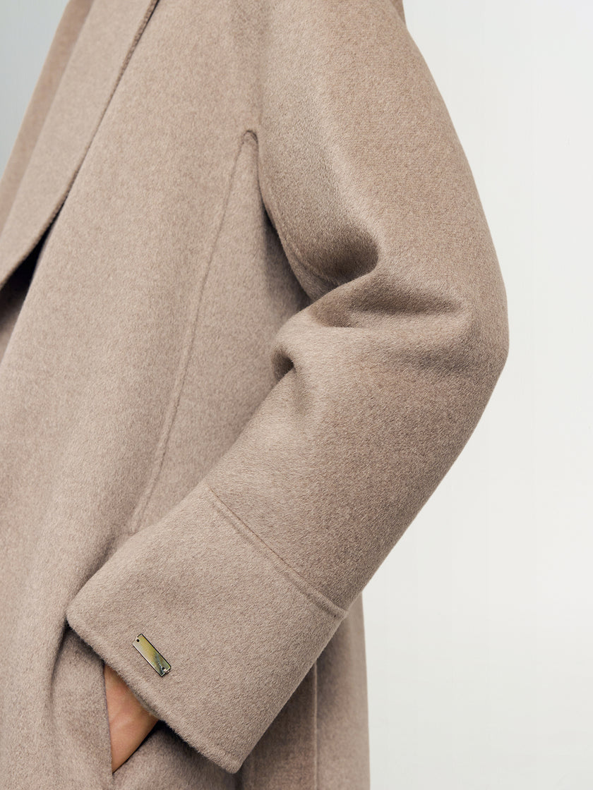 Pure Cashmere Notch-Lapel Coat with Belt – Irish Cream