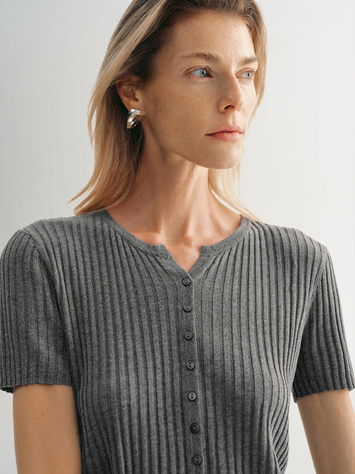 Load image 1 in gallery view. V Neck Short Sleeves Knitwear Top