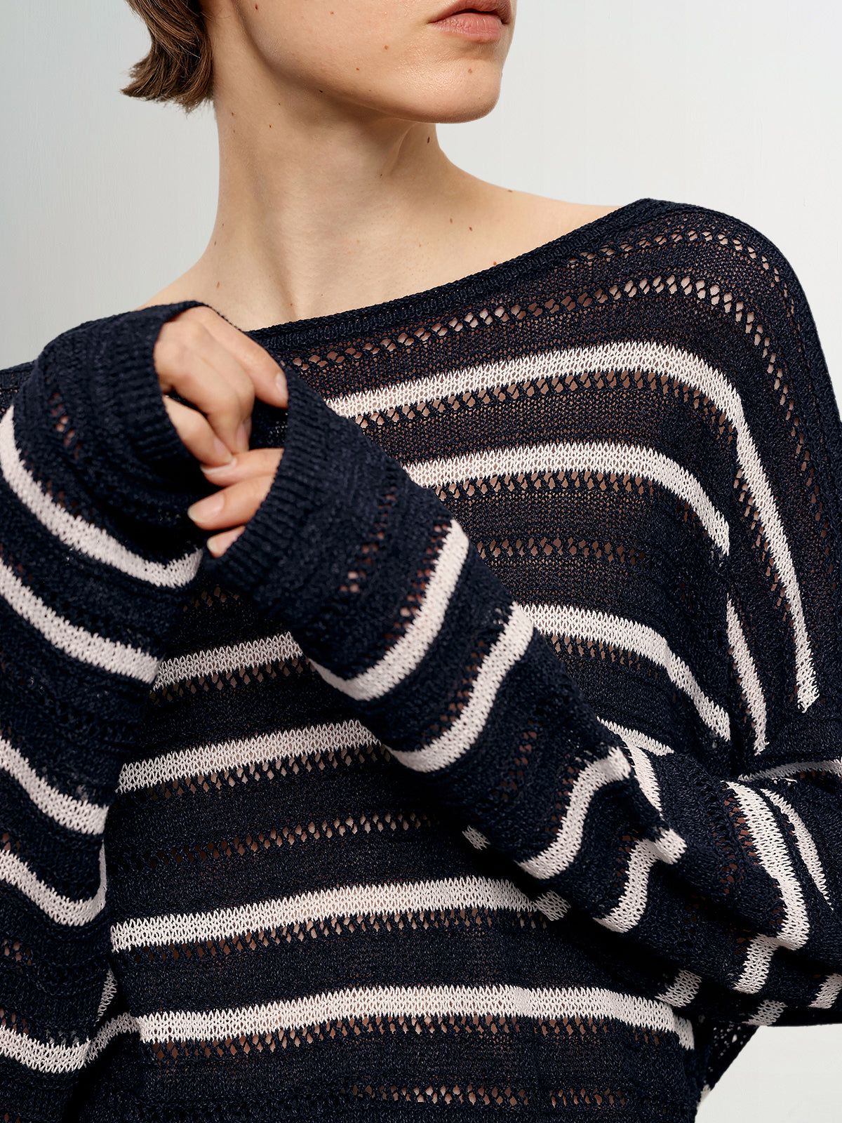 Relaxed-Fit Drop-Shoulder Lightweight Stripe Crewneck Sweater