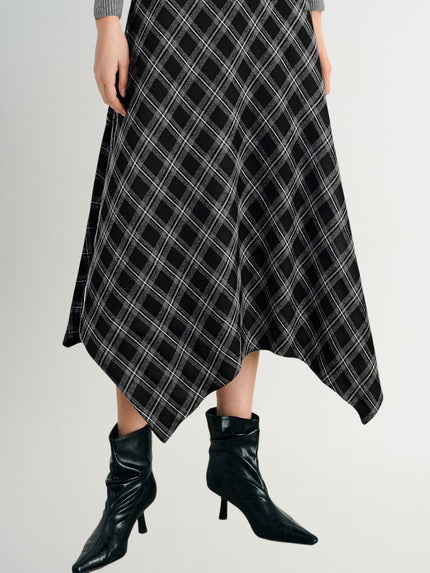 Handkerchief Plaid Hem Maxi Skirt