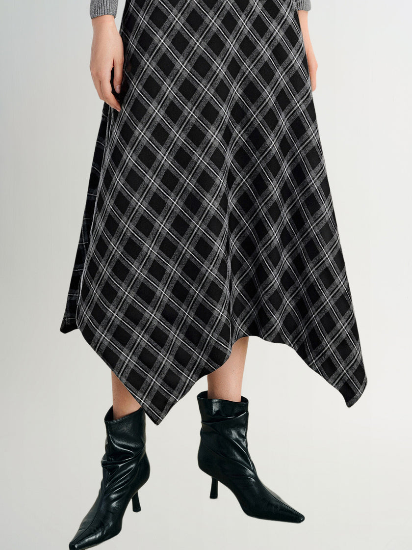Handkerchief Plaid Hem Maxi Skirt