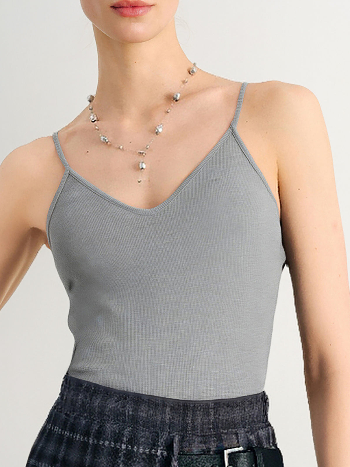 Fitted Gray Ribbed Tank Top