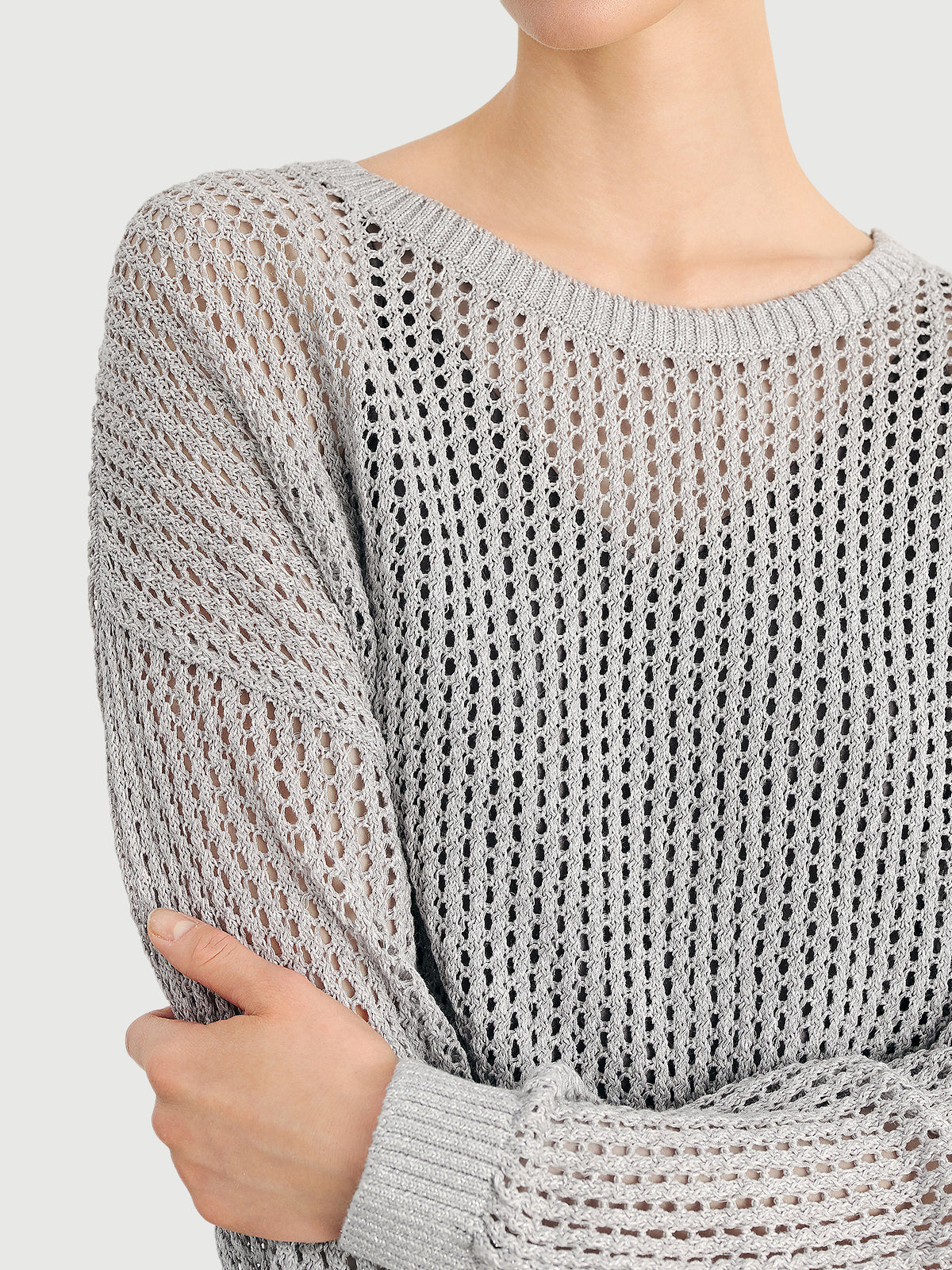 Linen-Blend Crochet Knit Sweater