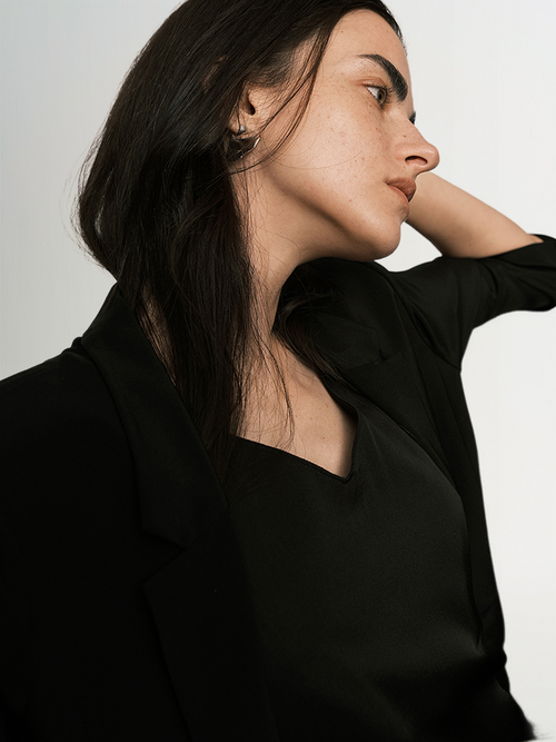 Load image 1 in gallery view. One Button 92% Silk Blazer