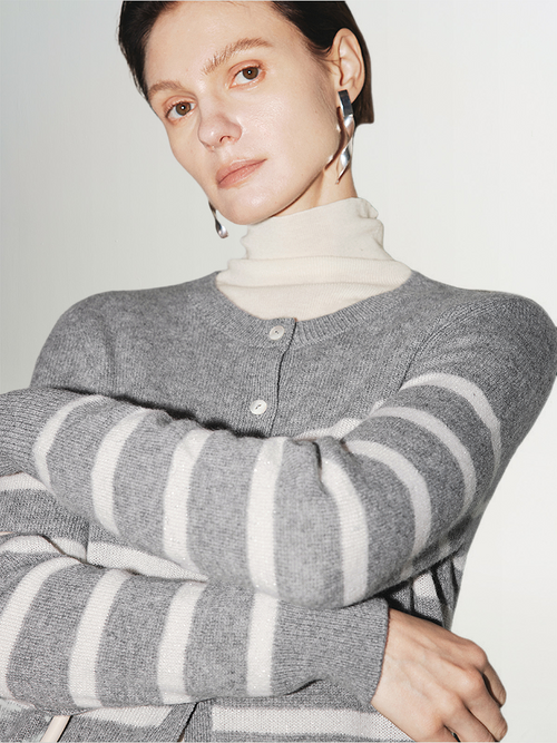 Load image 1 in gallery view. Striped Cashmere Cardigan